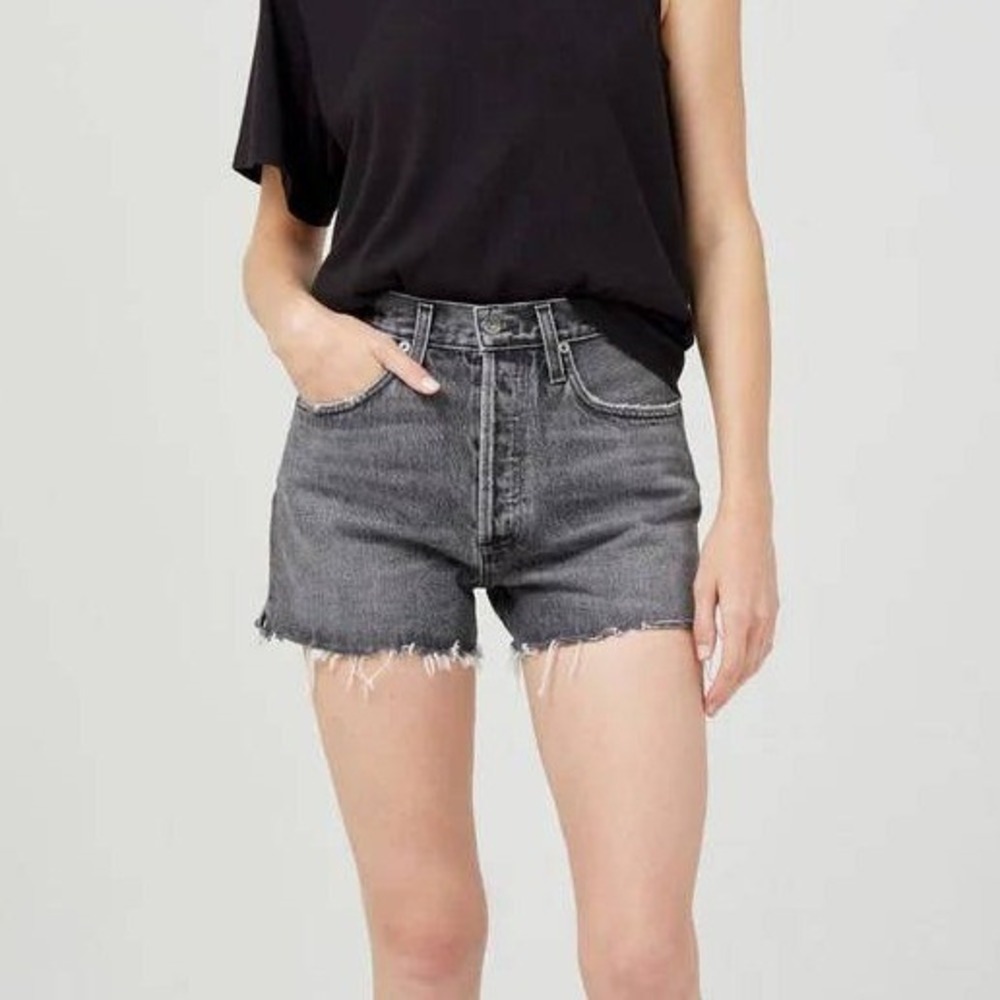 AGOLDE Dee Short in Moxy Denim Frayed Cut Off Grey High Waisted Cotton Size 27 - Picture 2 of 14